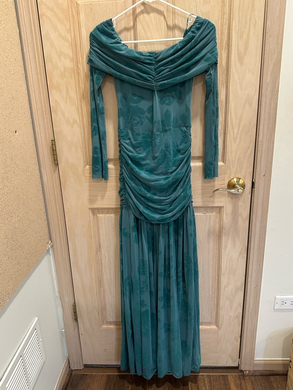 AFRM Teal Draped Off-Shoulder Maxi Dress